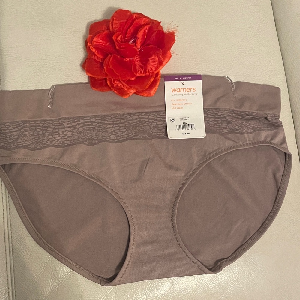 Warner's Taupe Stretch Seamless Hipster Underwear  with Lace Trim -Size 2XL